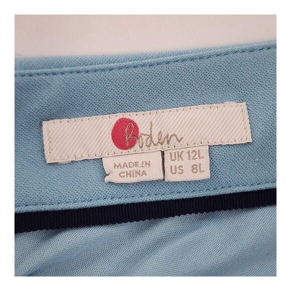 BODEN Emma Eyelet Scalloped Hem Blue Ponte Sheath Dress - Picture 5 of 6